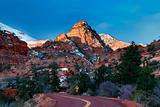 Zion National Park with road and snow