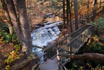 Autumn creek with hiking trail 