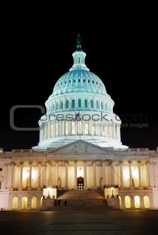 Capitol Hill Building illuminated at night, Washington DC