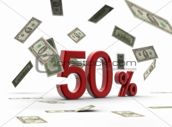 Red 50 percentage with money