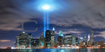 New York City Manhattan skyline illuminated over Hudson River 