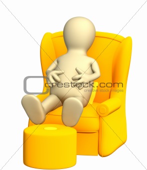 3d puppet, having a rest in a soft armchair
