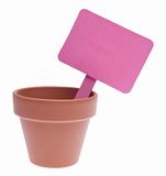 Clay Pot with Blank Pink Sign