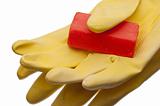 Yellow Cleaning Gloves with Soap