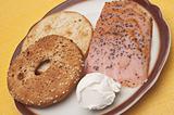 Peppered Smoked Salmon with Bagel and Cream Cheese