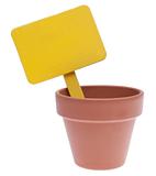 Clay Pot with Blank Yellow Sign
