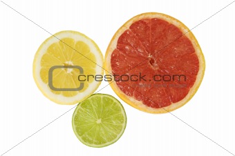 "lemon orange and lime in half"