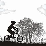illustration boy on a bicycle in the nature