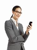 Young confident business woman holding a cellphone 2