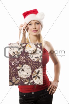 christmas girl with shopping bag