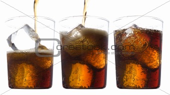 Glasses of cola with ice