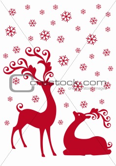 reindeer in snowfall, vector