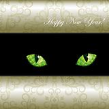 Festive background with curious emerald eyes of a cat. Vector il