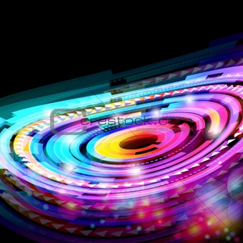Abstract neon technology circles vector background.