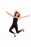 Cute young energetic girl wearing black dancing and jumping