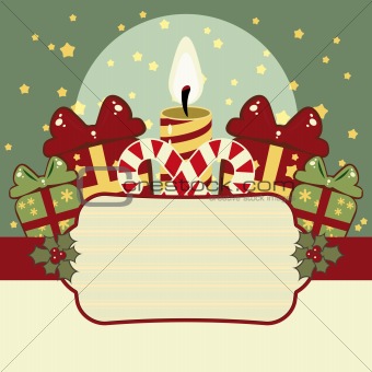 Retro Christmas background with candles, gifts and banner