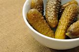 pickles in white bowl