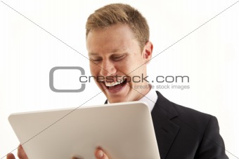 Businessman using touch screen computer