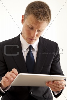 Businessman using touch screen computer
