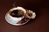 Coffee on brown background