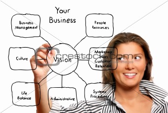 Young businesswoman drawing a business diagram