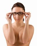 Topless lady in glasses