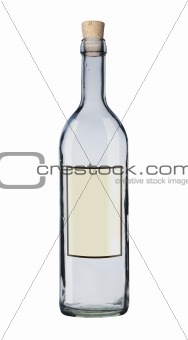 Bottle with label isolated, white background, clipping path.