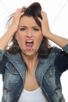 Expressions.Young attractive woman with open mouth feeling fear 