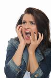 Expressions.Young attractive woman with open mouth feeling fear 