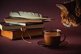 Still life with books and cup of coffee