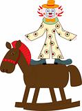 funny vector clown on a toy horse