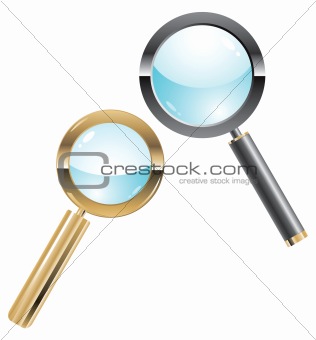 Vector illustration of two metal magnifiers
