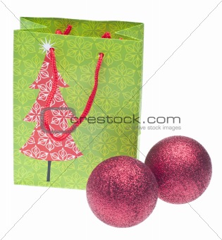 Holiday Gift Bag with Red Ornaments