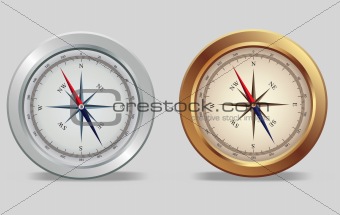 Silver and bronze compasses