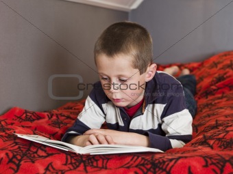 Young boy reding a book