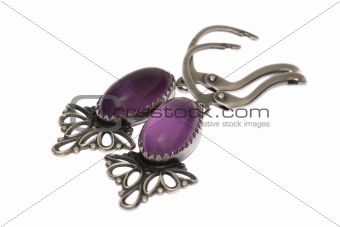 Silver Earrings with Amethyst isolated