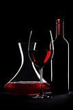 Red wine. Bottle, glass and decanter