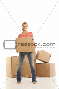 Young woman holding cardboard box