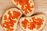 bread, butter and red caviar
