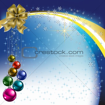 christmas greeting gold bow with colored balls