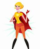 Blond Super woman in red costume (superhero)