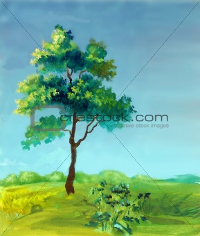 Watercolor painting of a tree