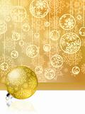 Golden christmas card with baubles . EPS 8