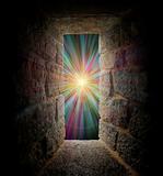 Mystical stone window or portal to a pastel vortex