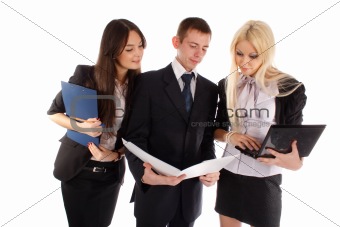 The business team look in the folder