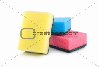 Three colored sponges isolated