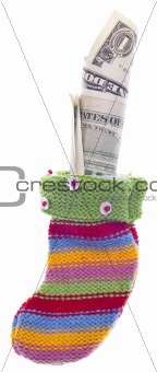 Holiday Stocking Sock Filled with American Dollar Currency