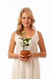 Woman holding potted plant