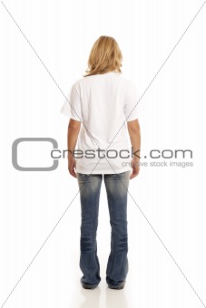 Back view of casual young woman