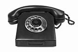 old bakelite telephone with spining dial on white